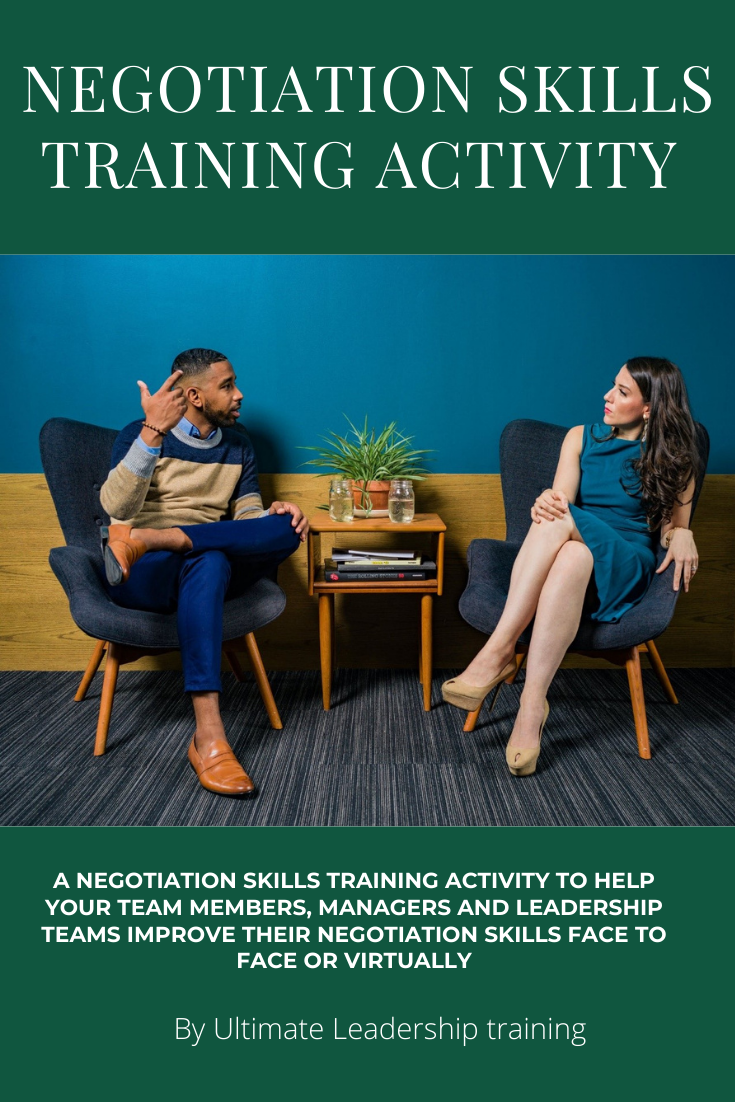 Negotiation skills training tool and team building activity for in person and virtual training courses and team building activities